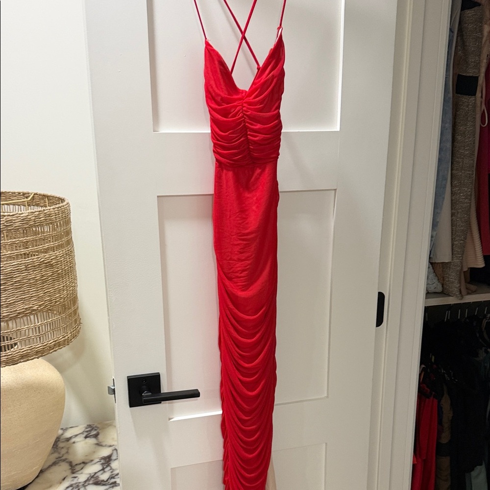 Elegant Red Ruched Dress - Picture 3 of 5